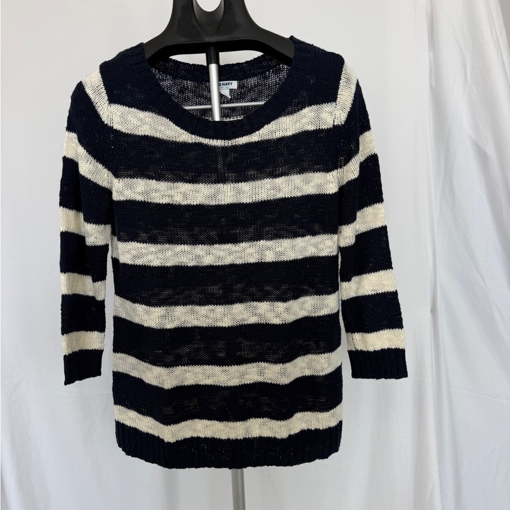 Old Navy Black and Cream Striped Sweater